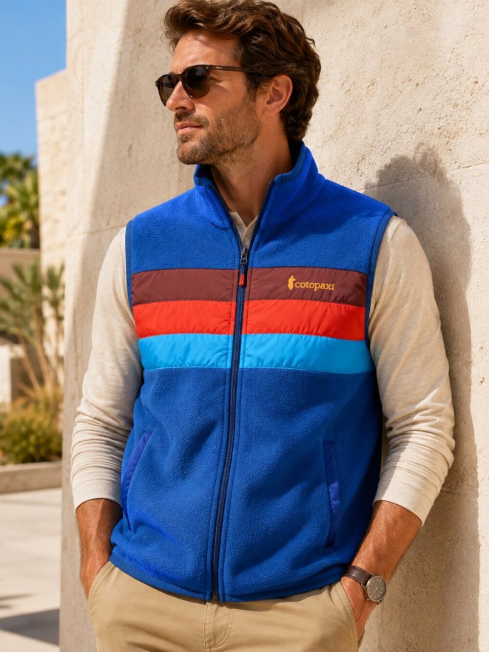 Cotopaxi Teca Fleece Vest Men’s L Blue Red Colorblock Full Zip Hiking Outdoor